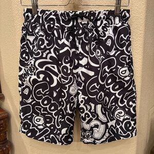 NWOT~COOKIES Men Black & White Stack It Up Graphic Swim Shorts Size Medium